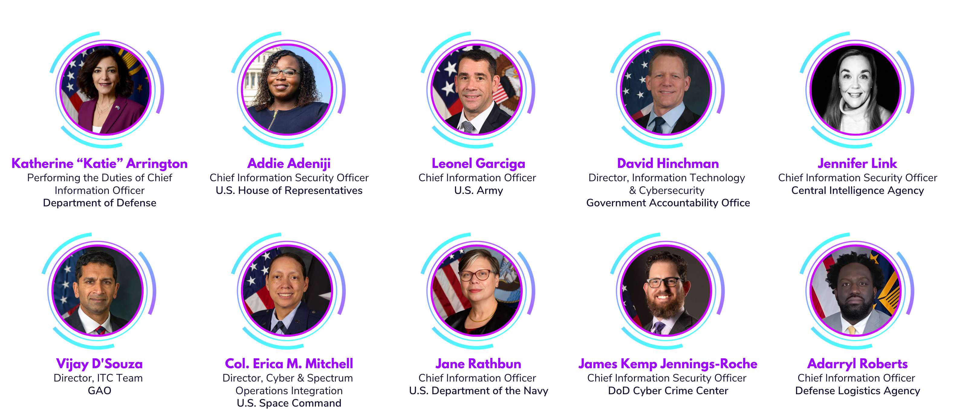Names, titles, and photos of first 10 confirmed speakers