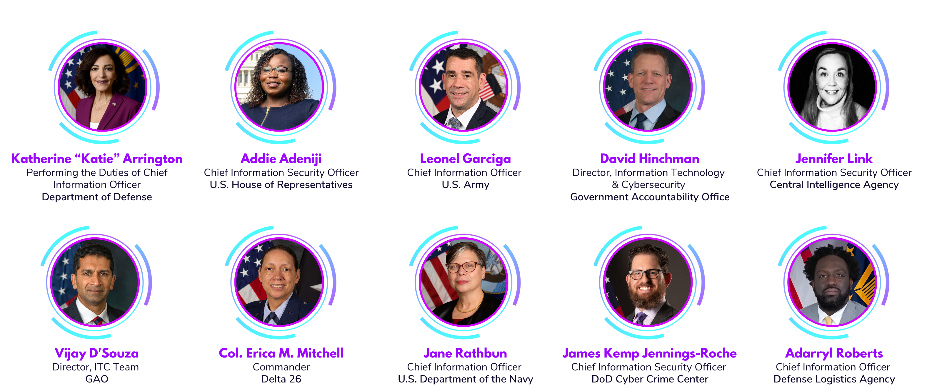 Names, titles, and photos of first 10 confirmed speakers
